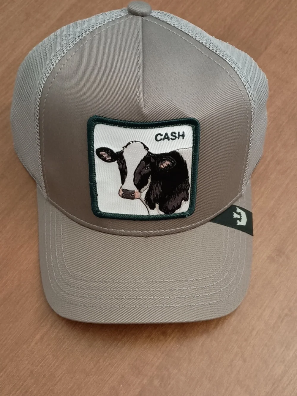 CASH Gray Mesh-Back Trucker Hat with Cow Patch